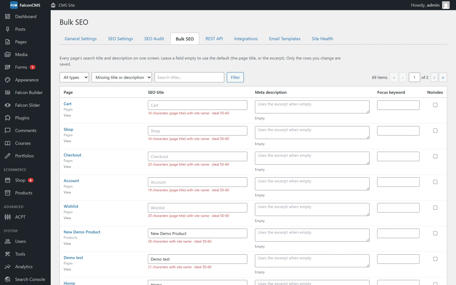 SEO → Bulk SEO