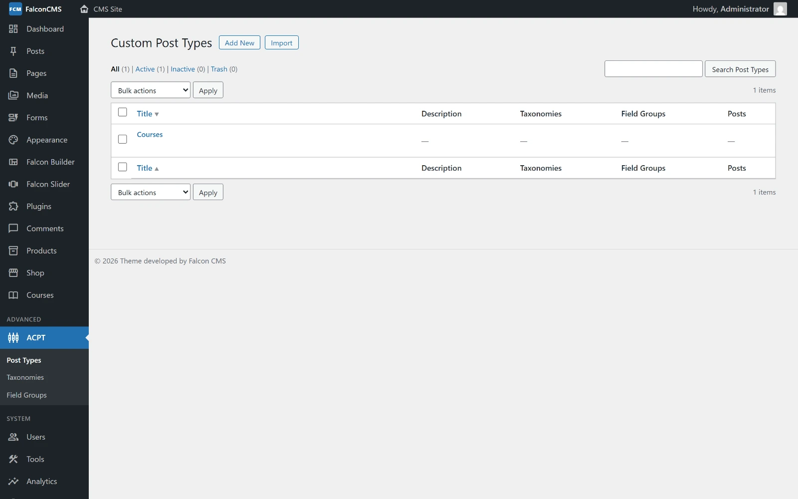 Custom post types in the dashboard
