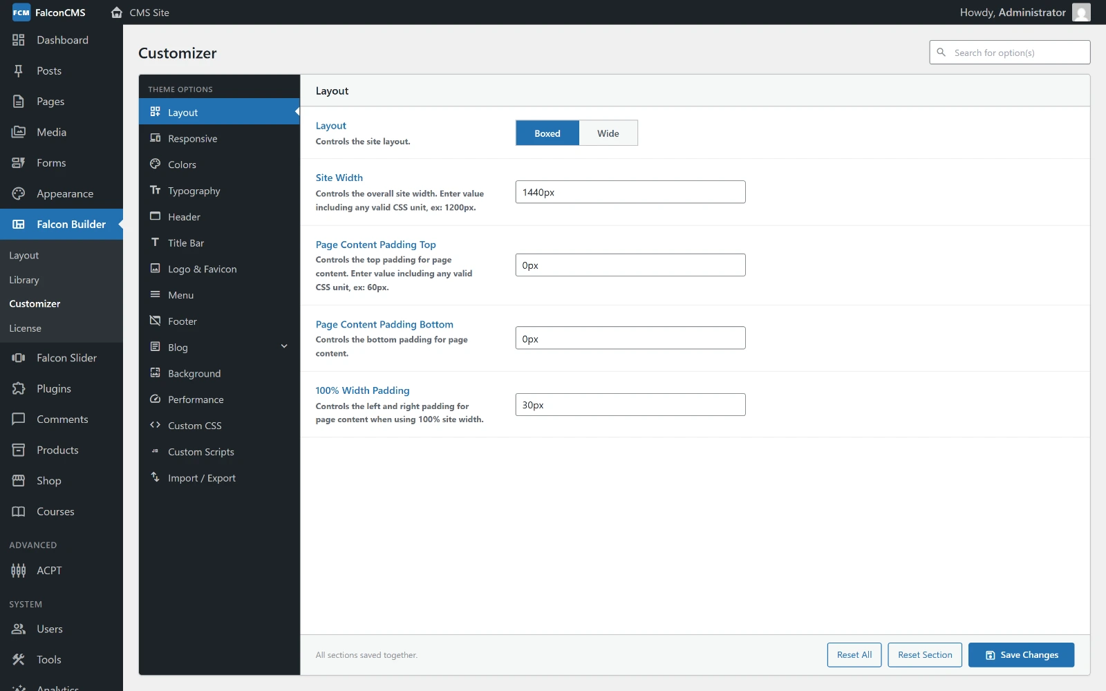 The theme customizer
