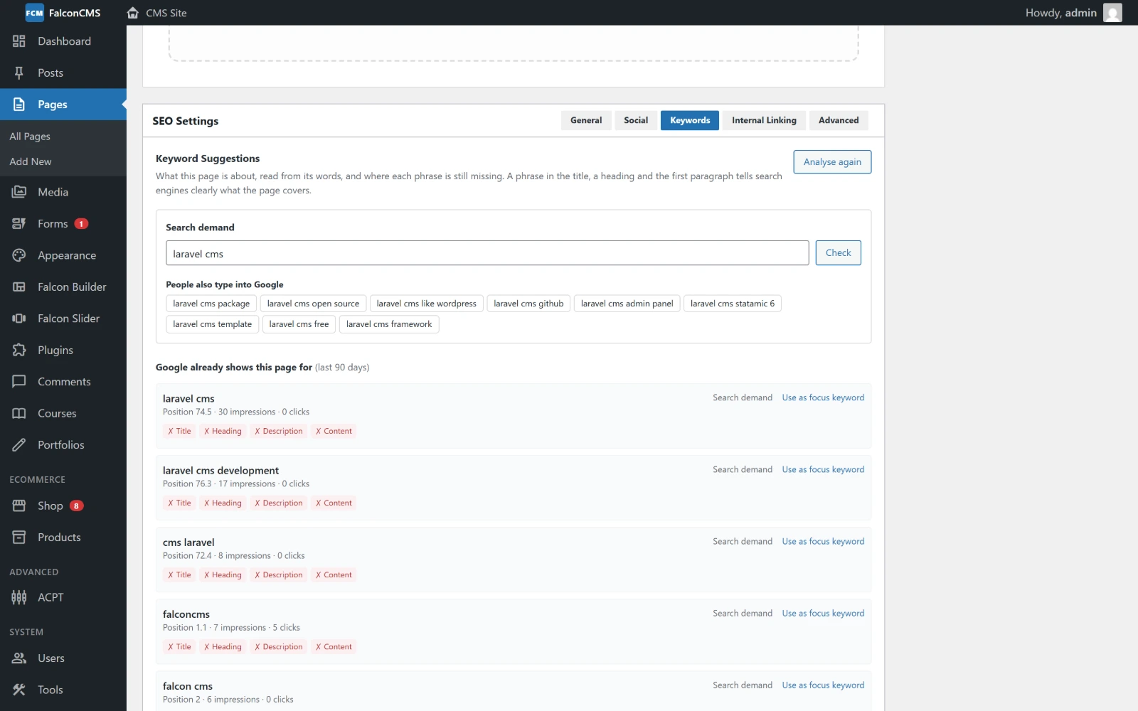 The editor's Keywords tab