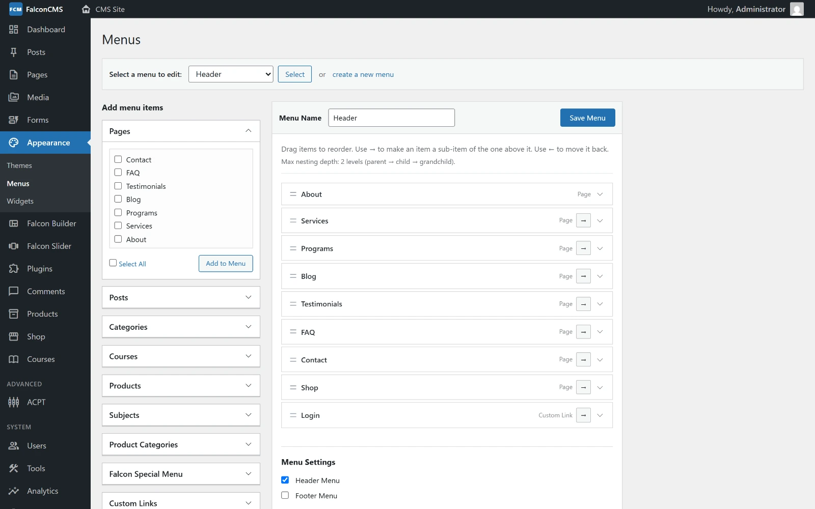 The menu builder