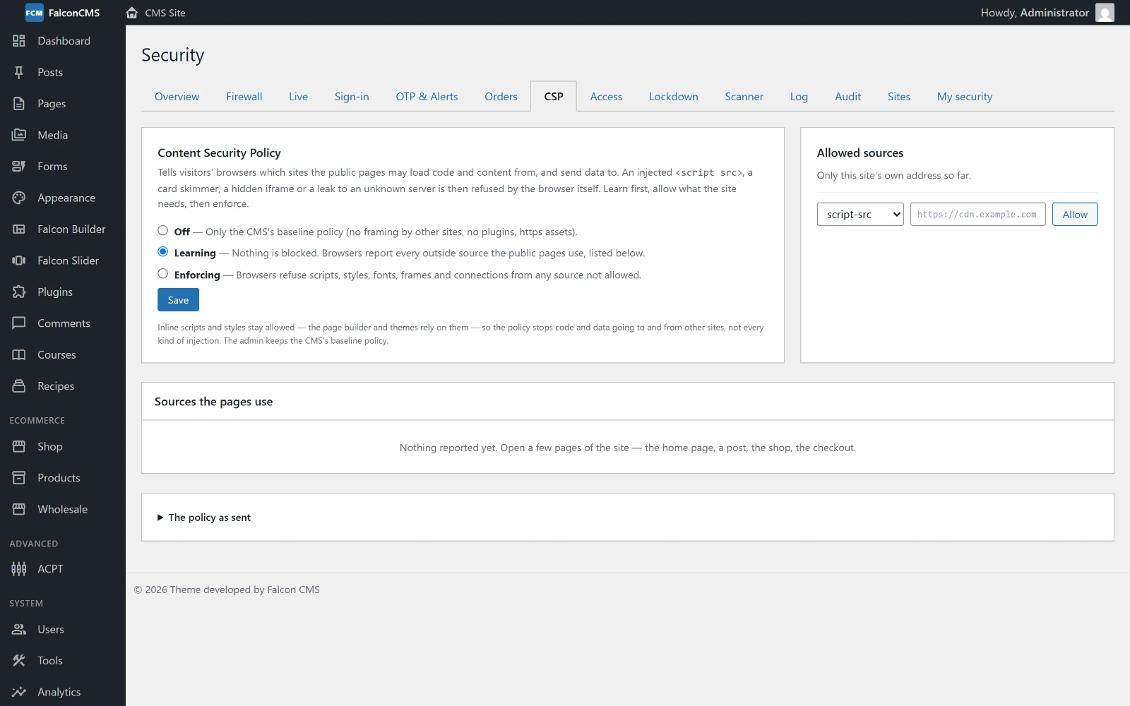 Security → CSP: learning the sources the public pages use