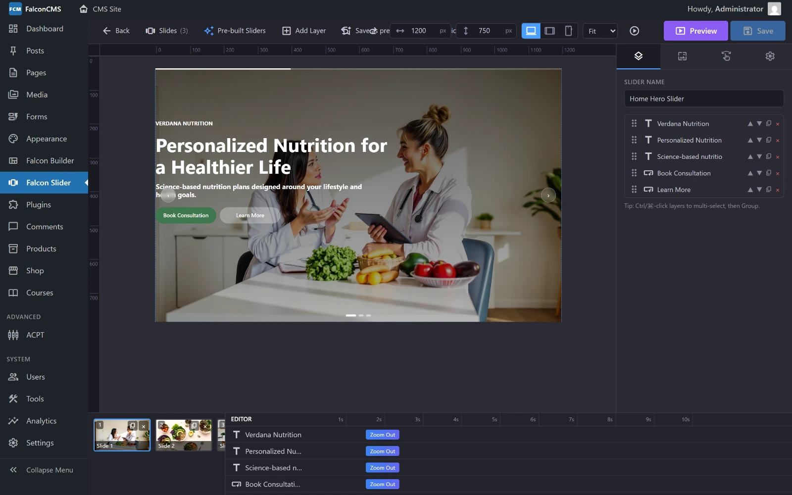 The slider editor