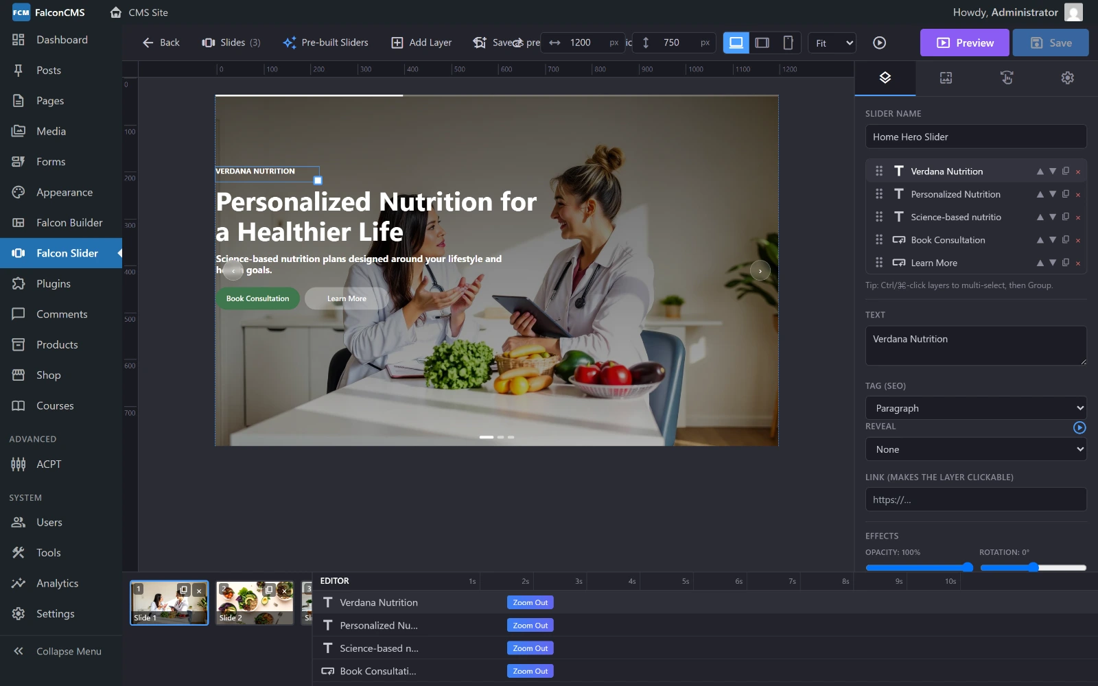 A layer selected in the slider editor