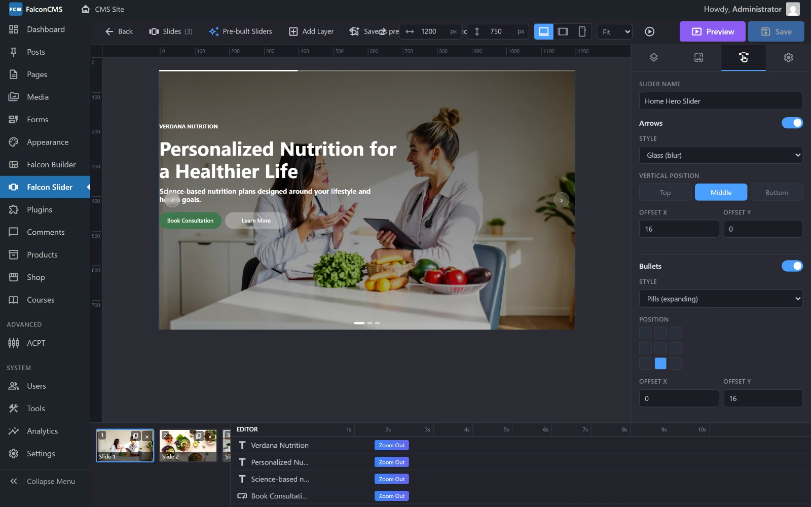 The navigation tab in the slider editor