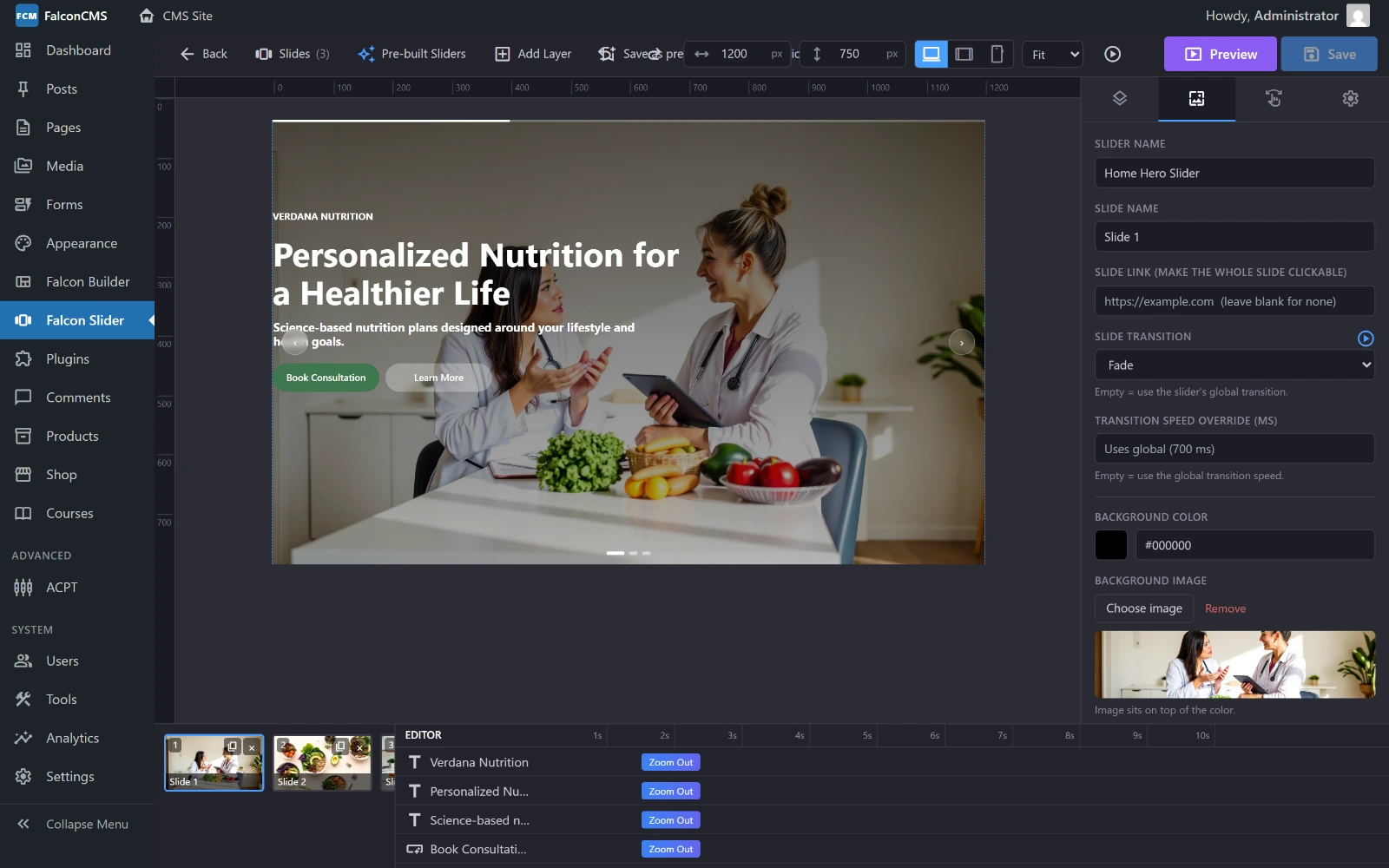 The Slide tab in the slider editor