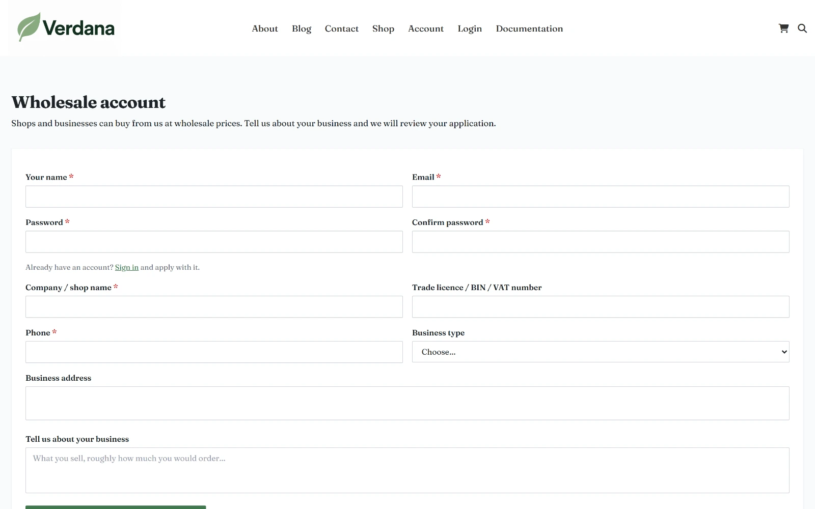 The wholesale application form