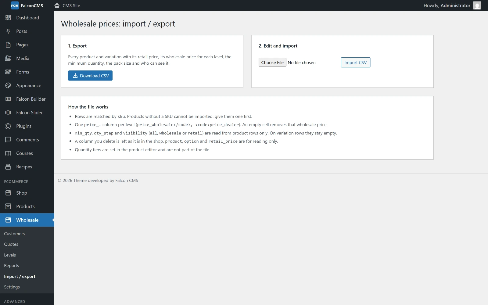 Wholesale prices import and export